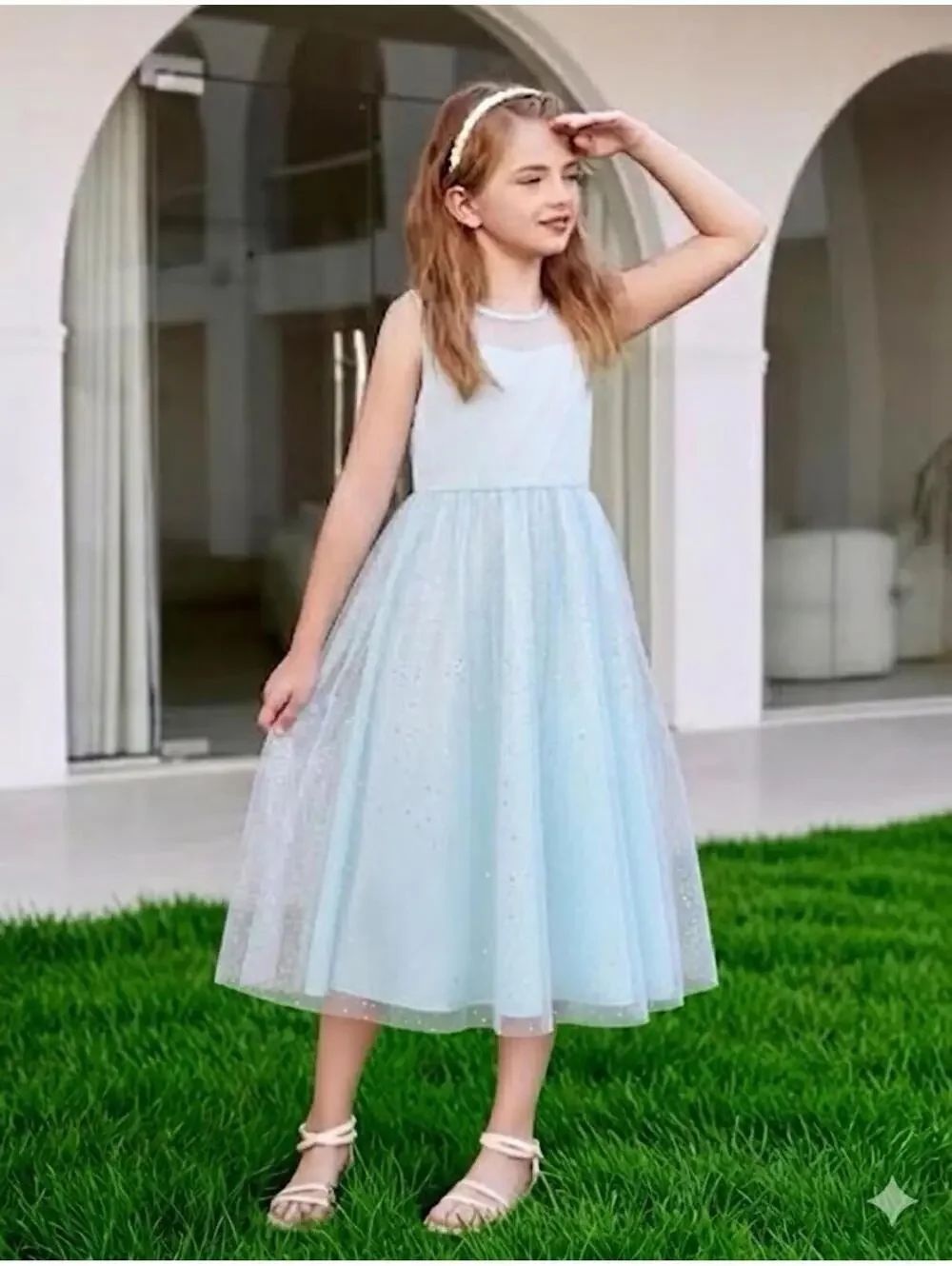 (RFB3) NWOT Girls 16 Ice Blue Contrast Tulle Sparkle Dress Formal Party Dance